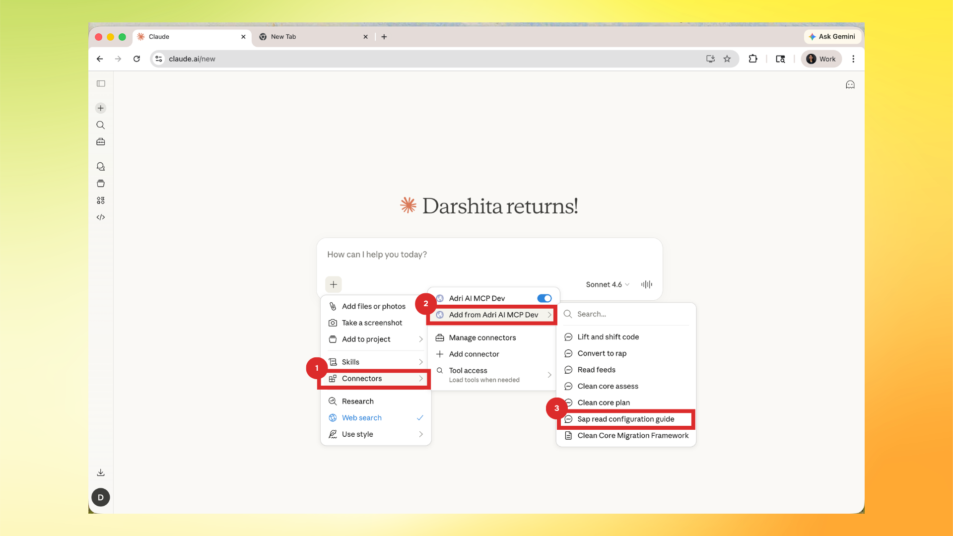 Select connector and SAP configuration prompt