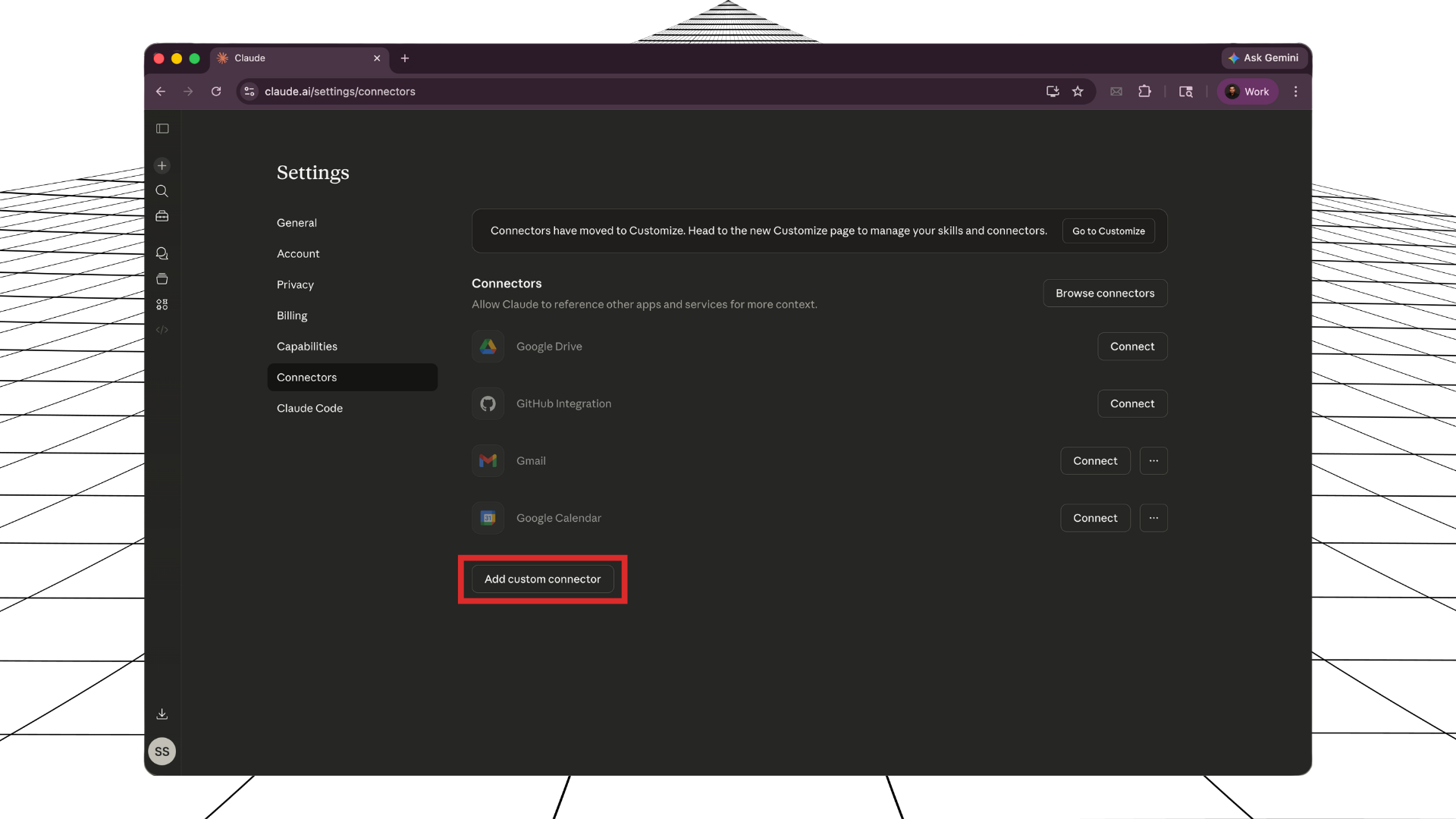 Click Add custom connector