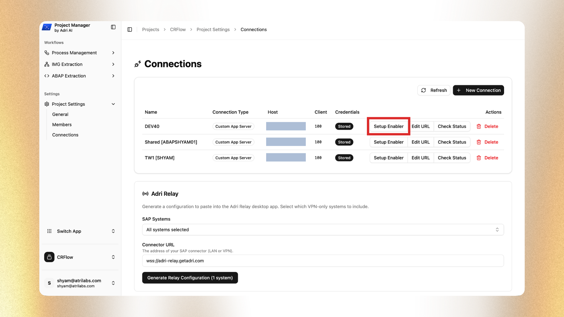 Click Setup Enabler for the SAP connection