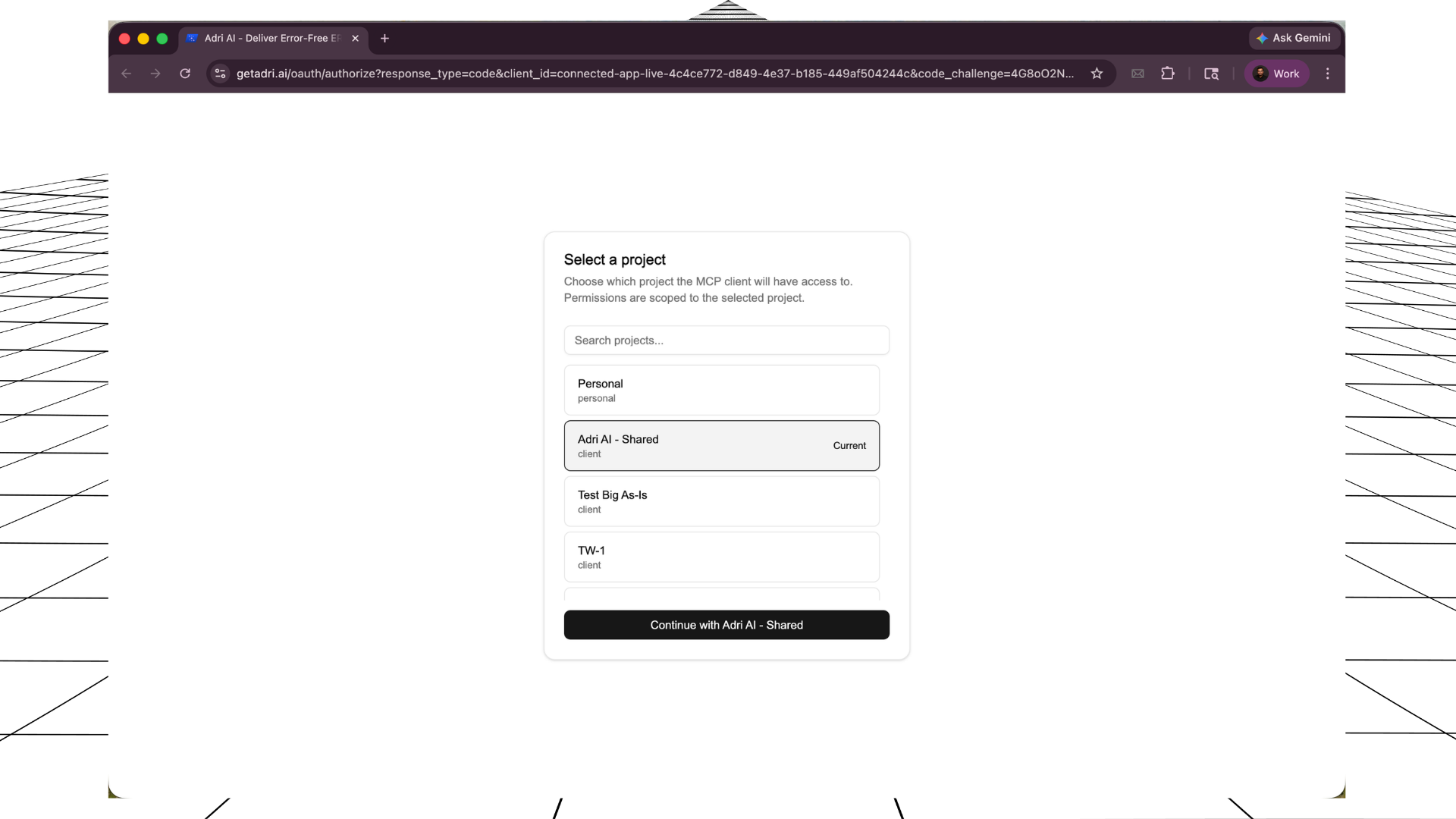 Select a project for MCP access