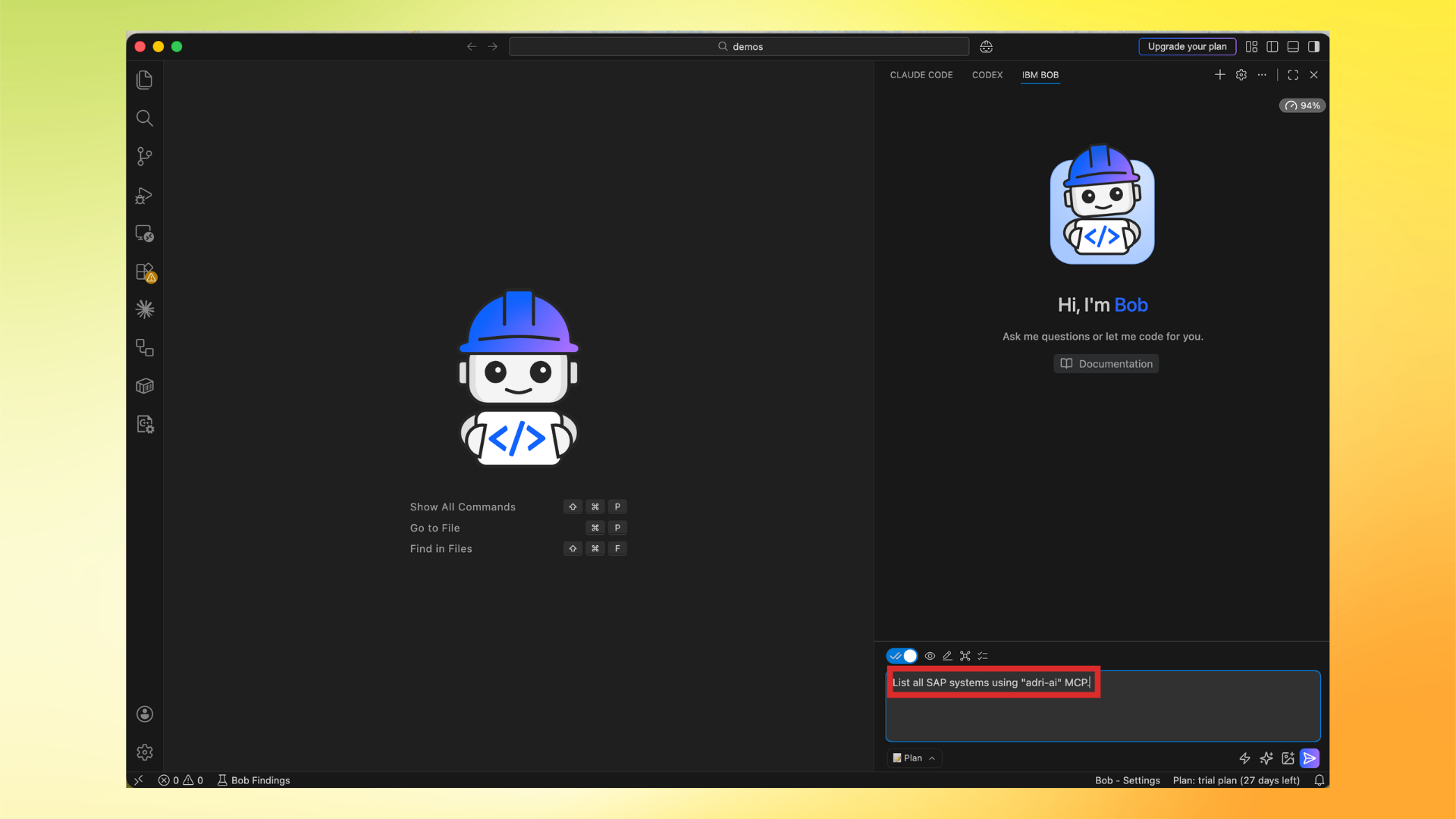 Ask IBM Bob to list SAP systems