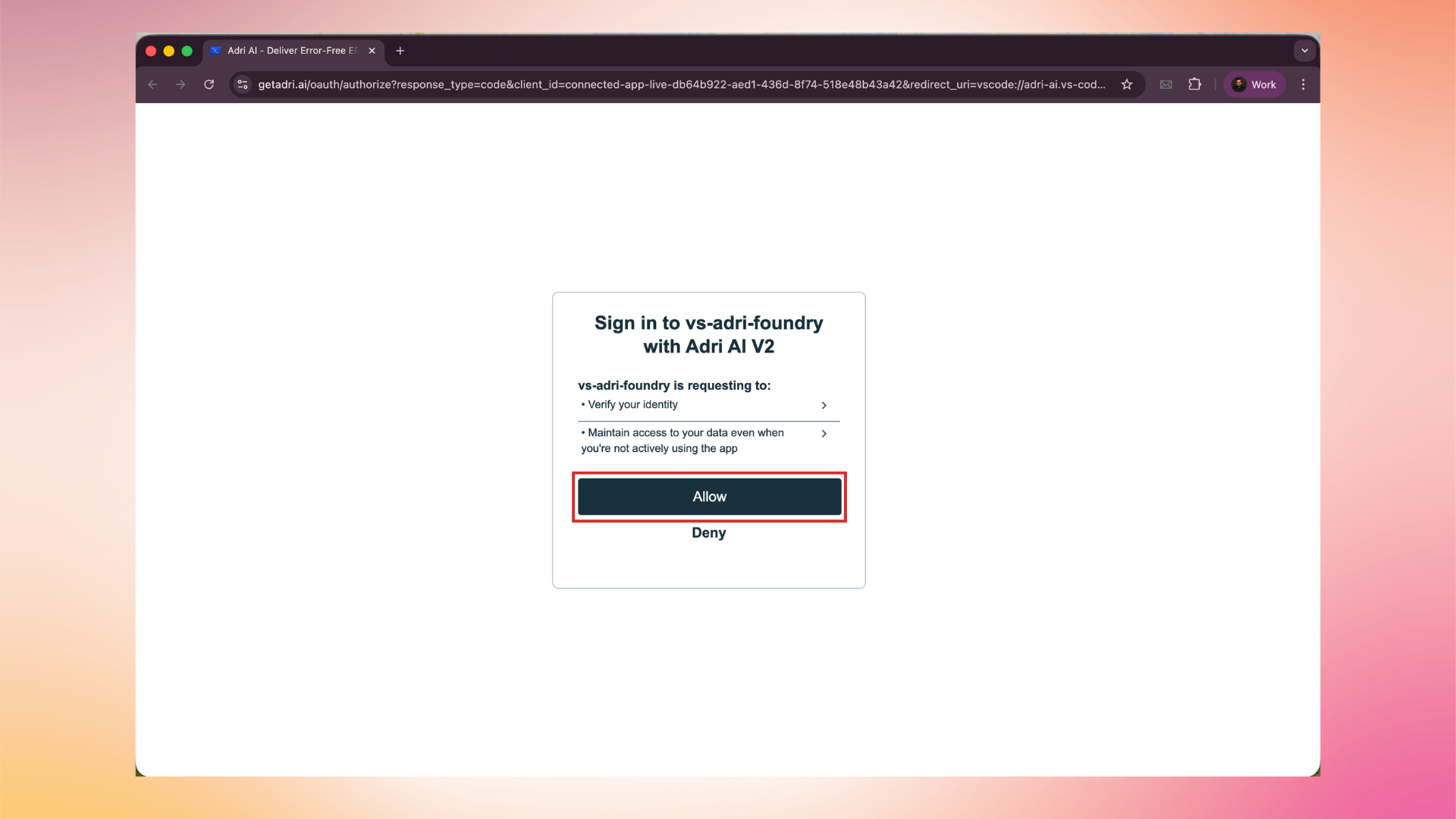 Allow vs-adri-foundry to access your Adri AI account
