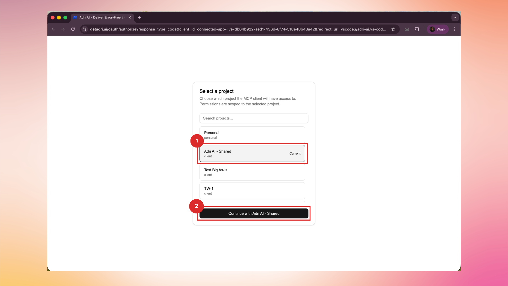 Select an Adri AI project