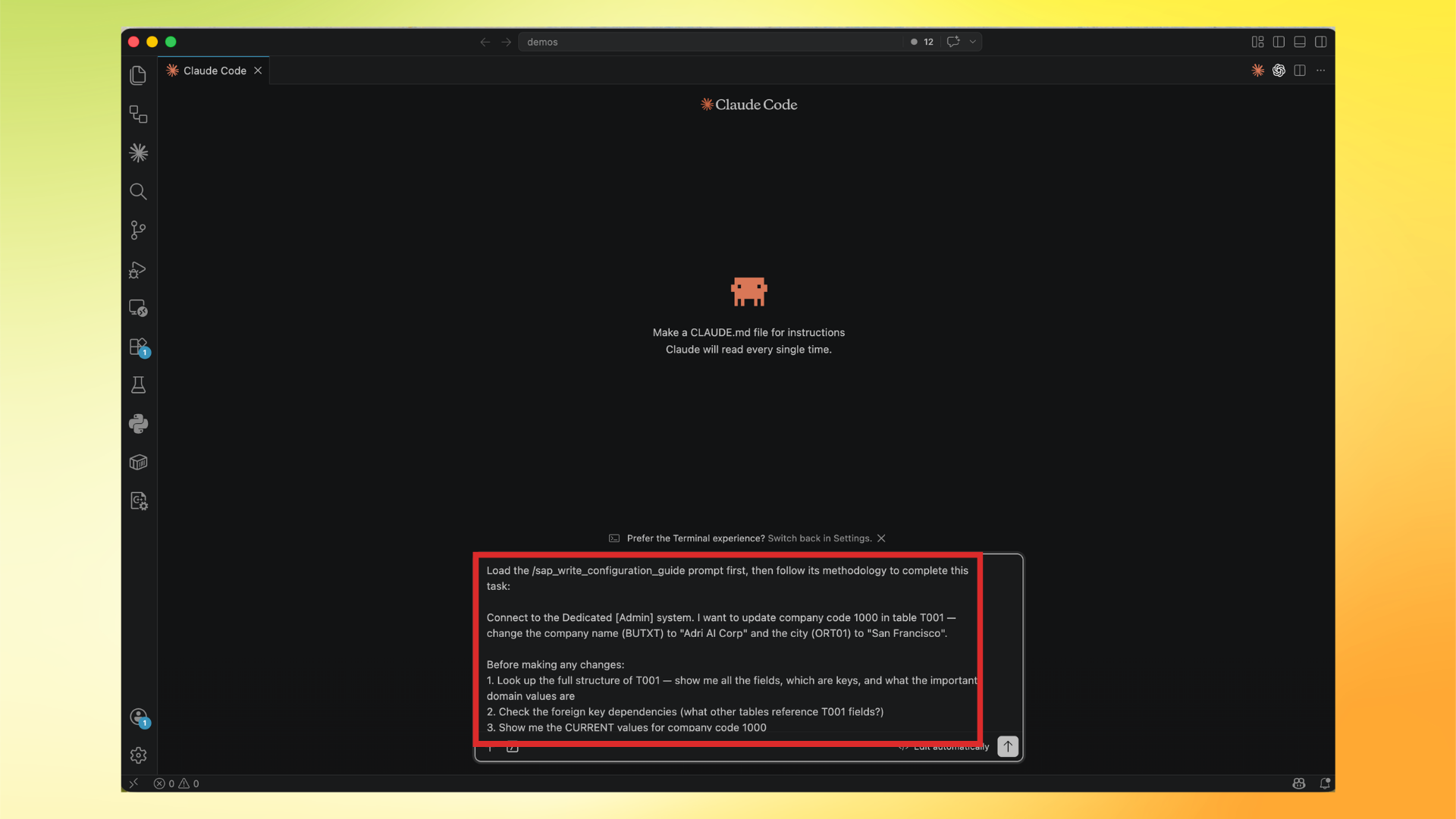 Submit the full write-configuration prompt