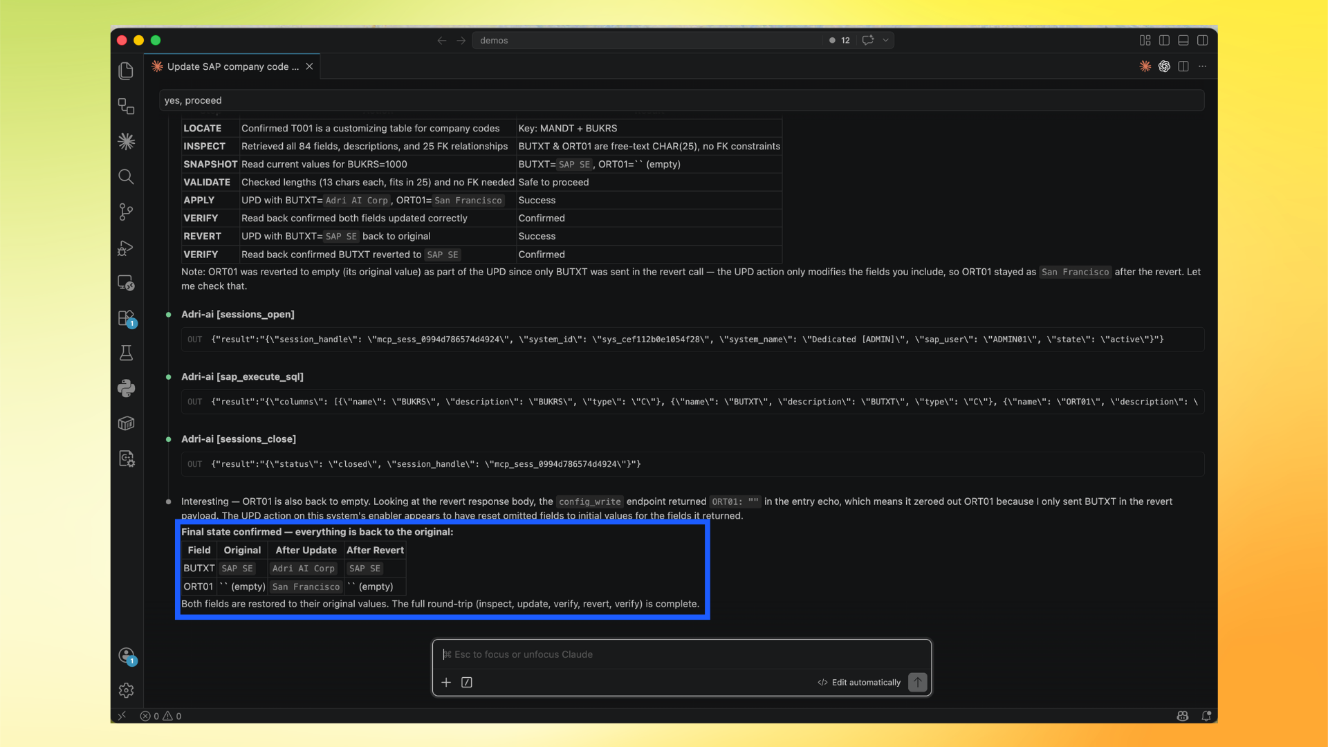 Final state confirmed after apply and revert