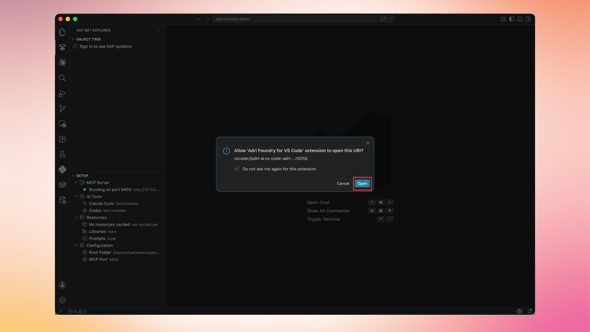 Allow the extension to open the callback URI