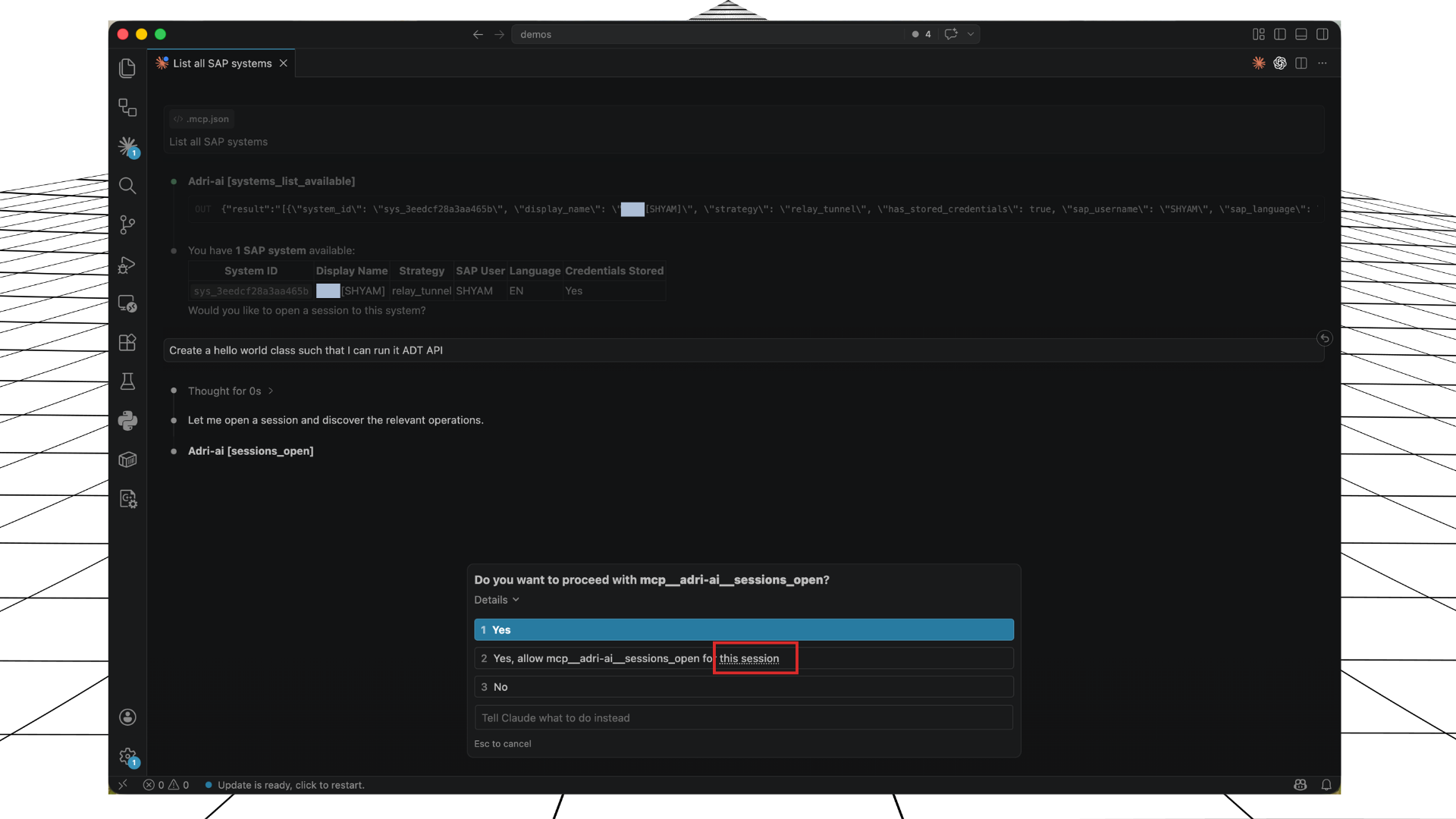 Permission prompt showing "this session" scope