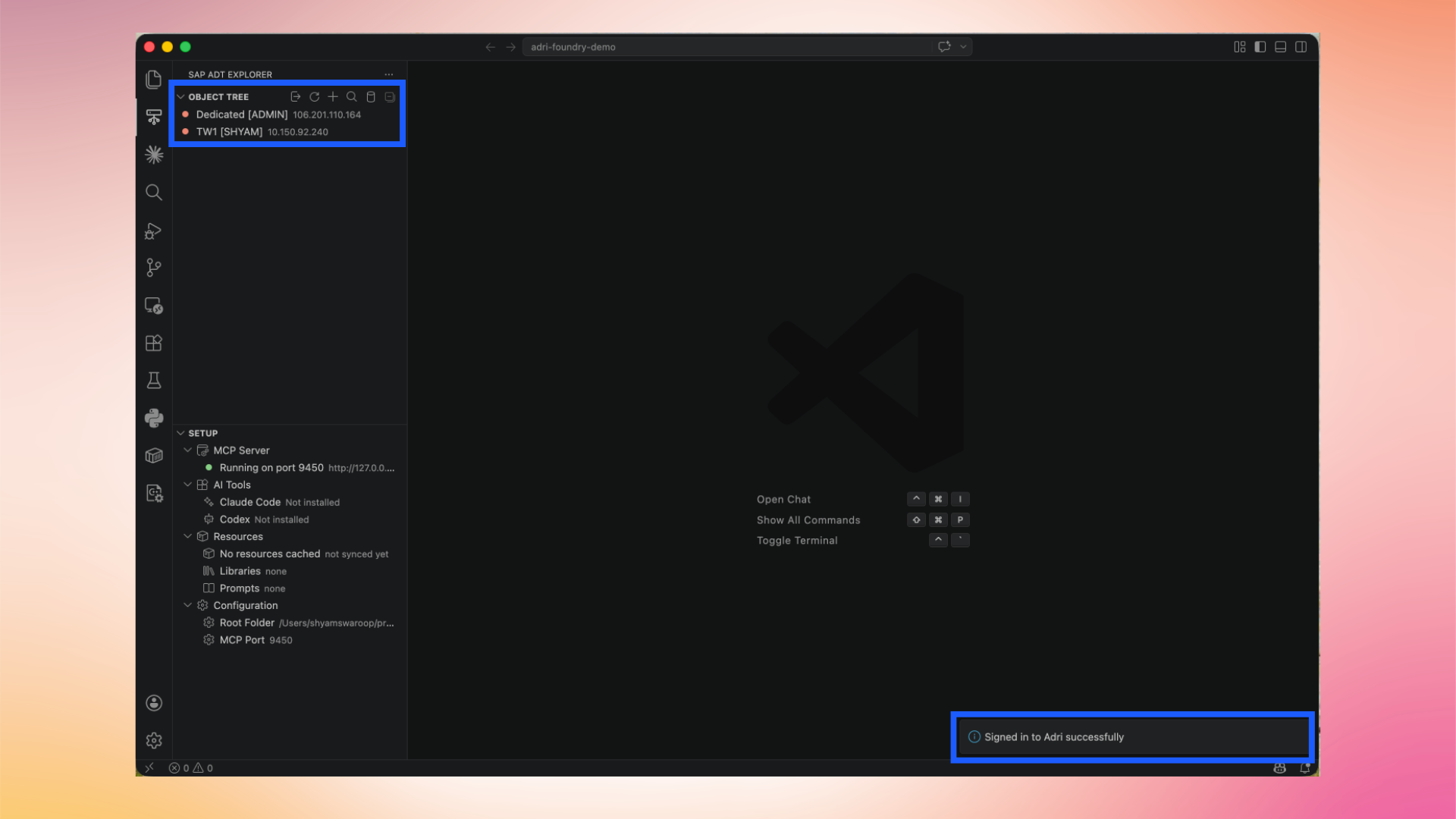 SAP systems listed in the Object Tree