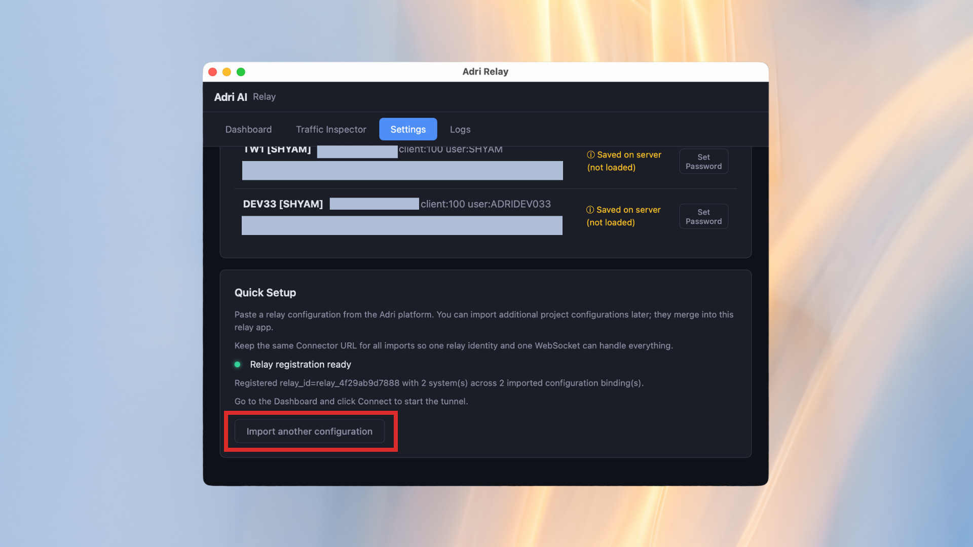 Click Import another configuration
