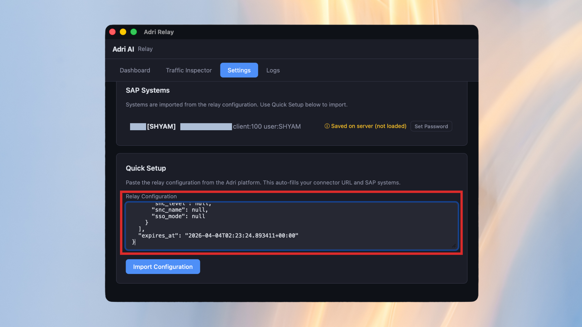 Paste the additional project relay configuration