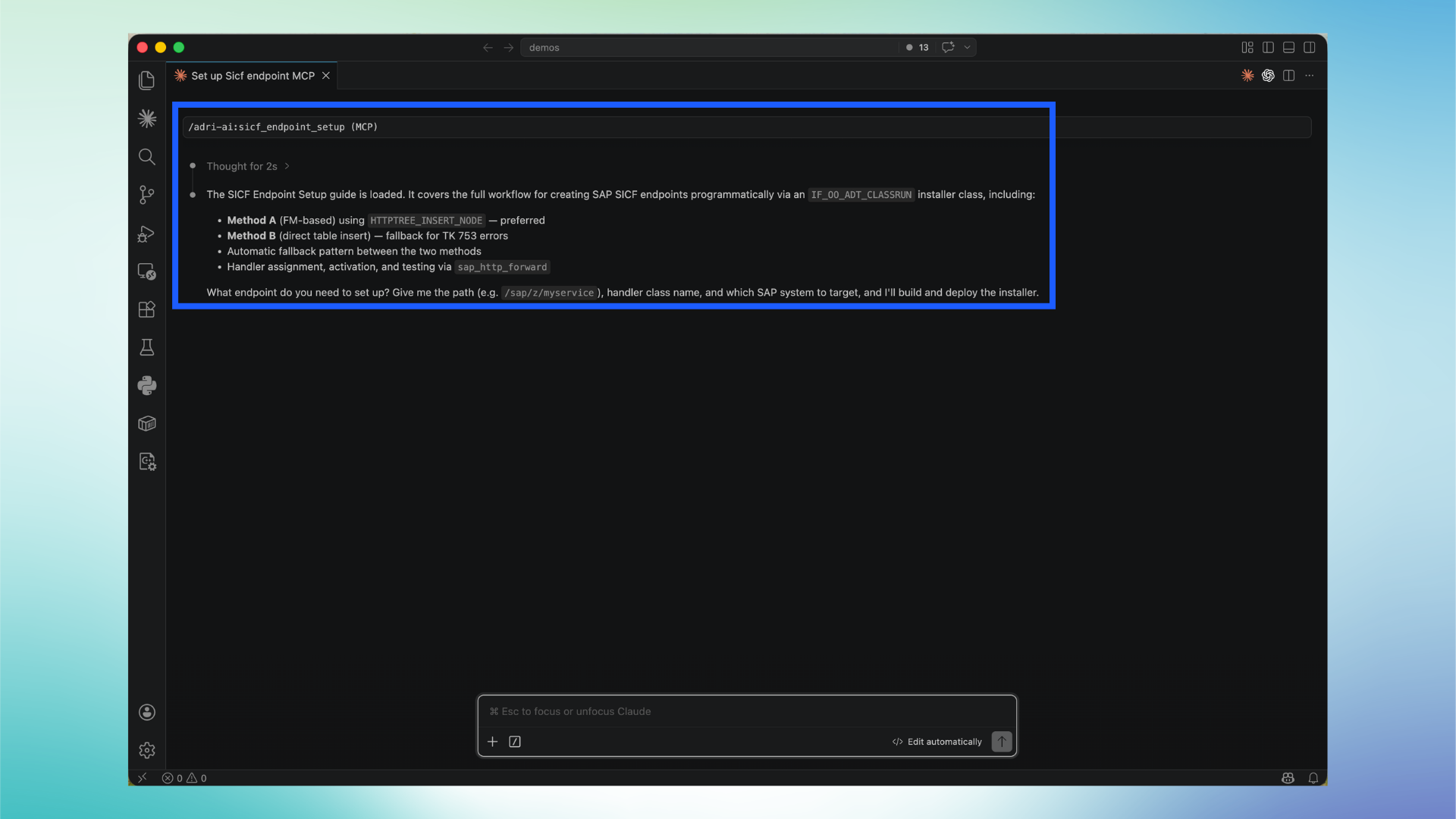 SICF setup guide loaded in chat