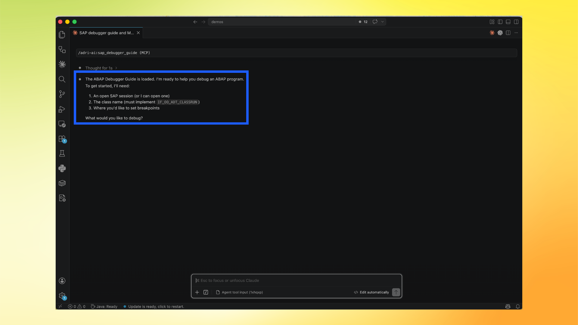Debugger guide loaded and requesting inputs