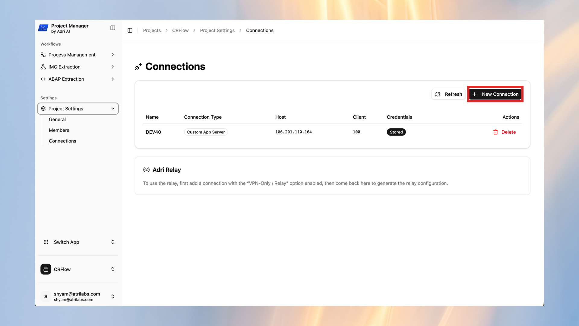Click + New Connection