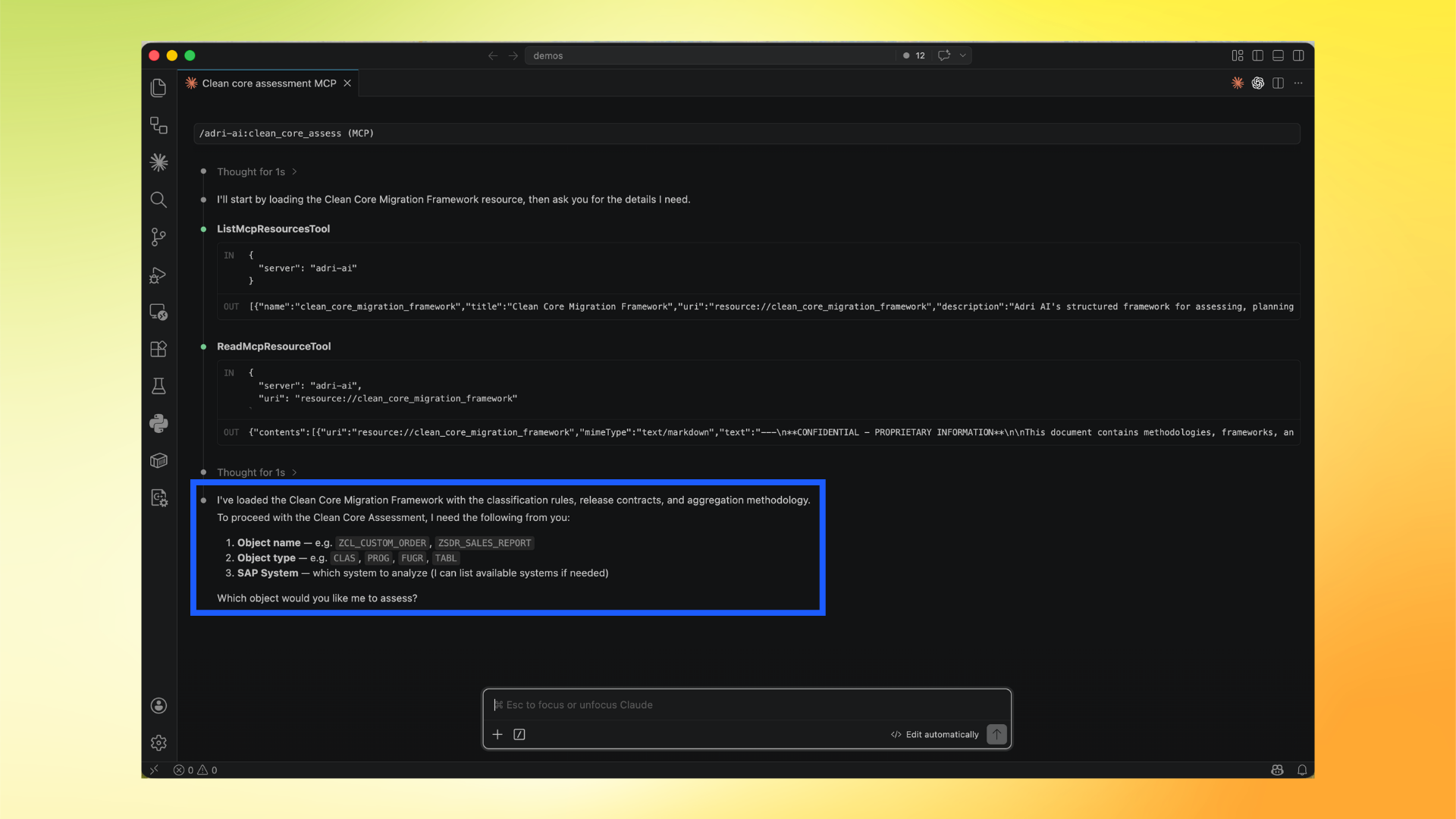 Framework loaded and input requirements shown