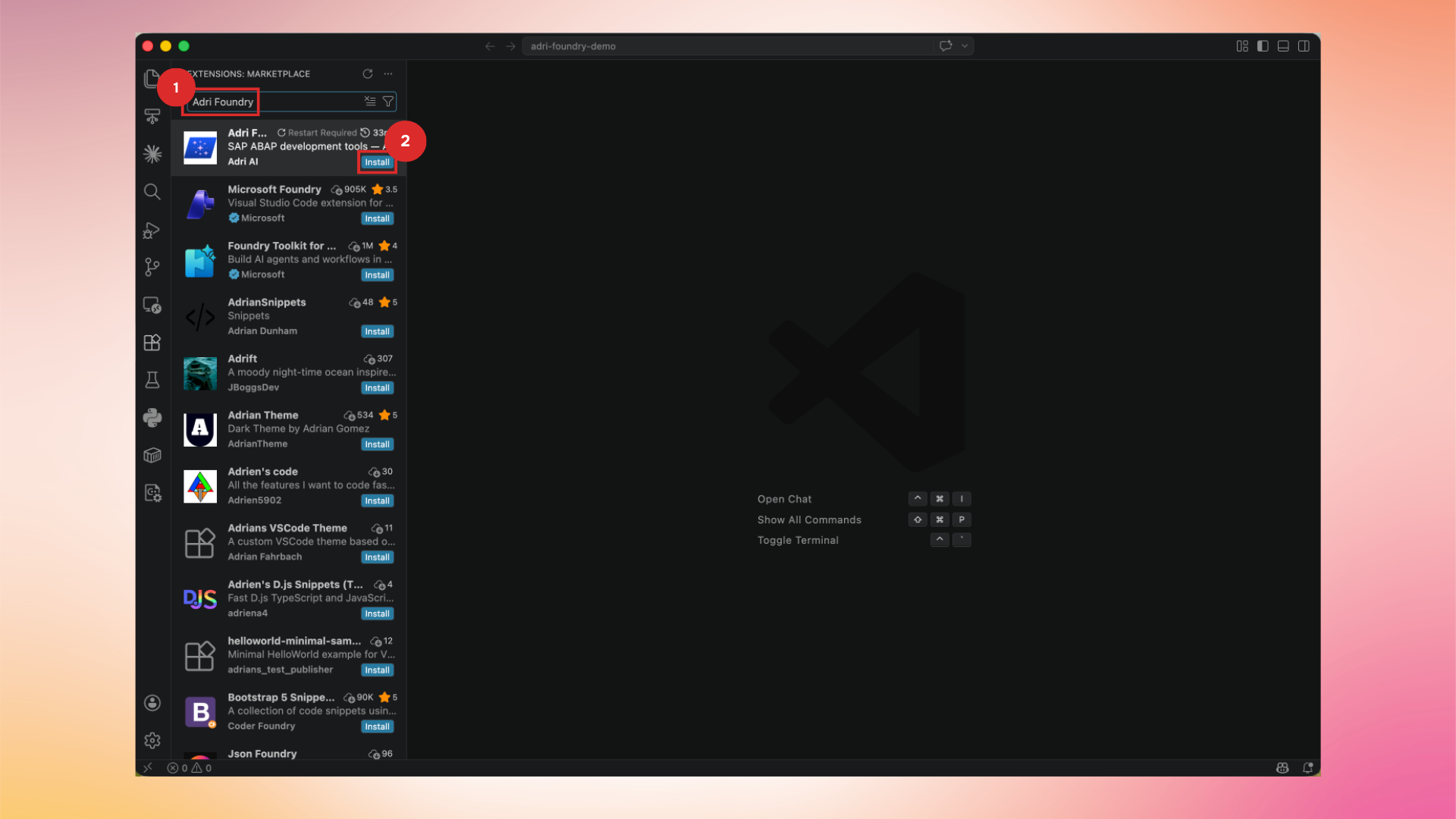 Search for Adri Foundry in the VS Code Extensions view