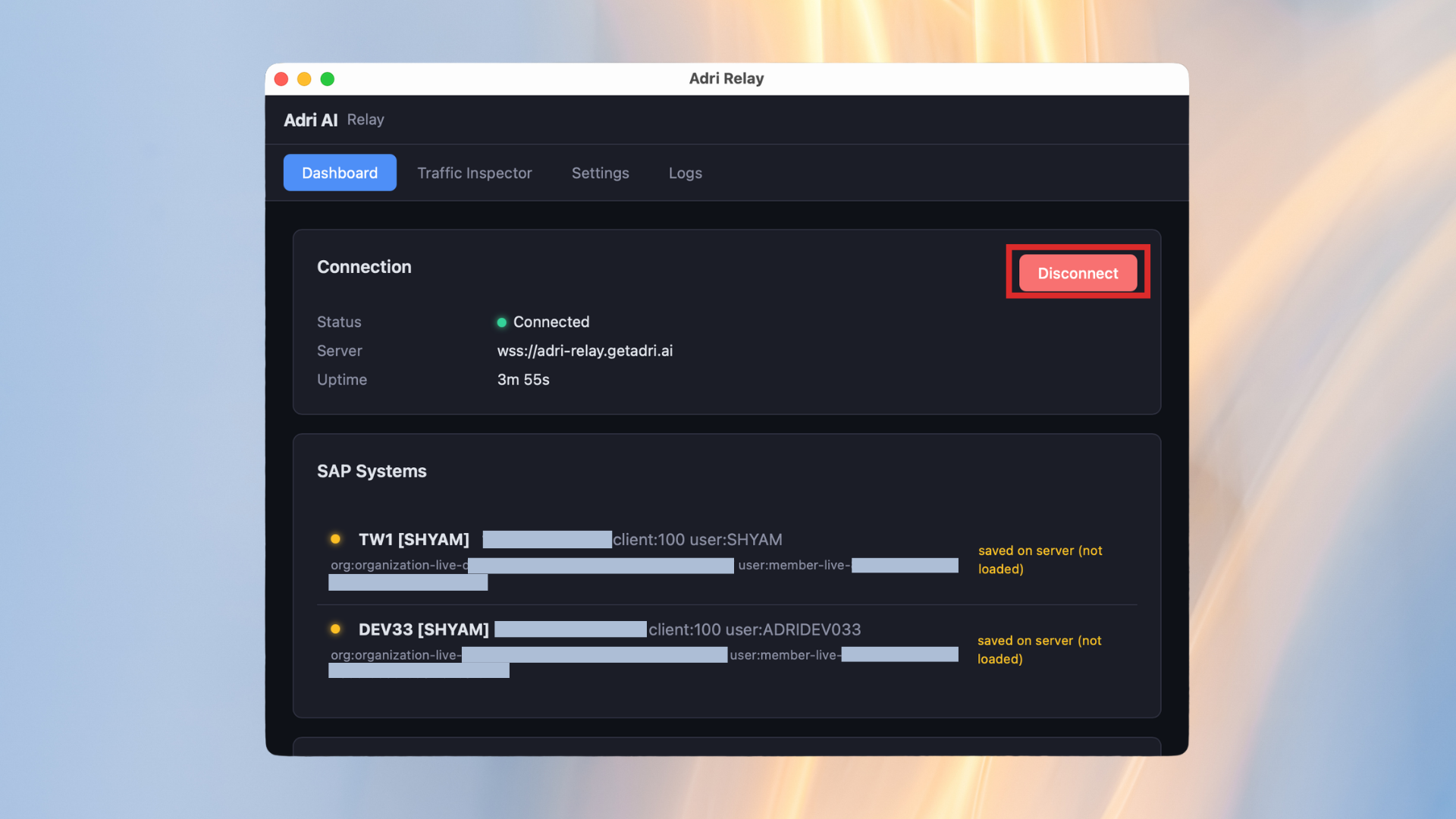 Click Disconnect when relay is already connected