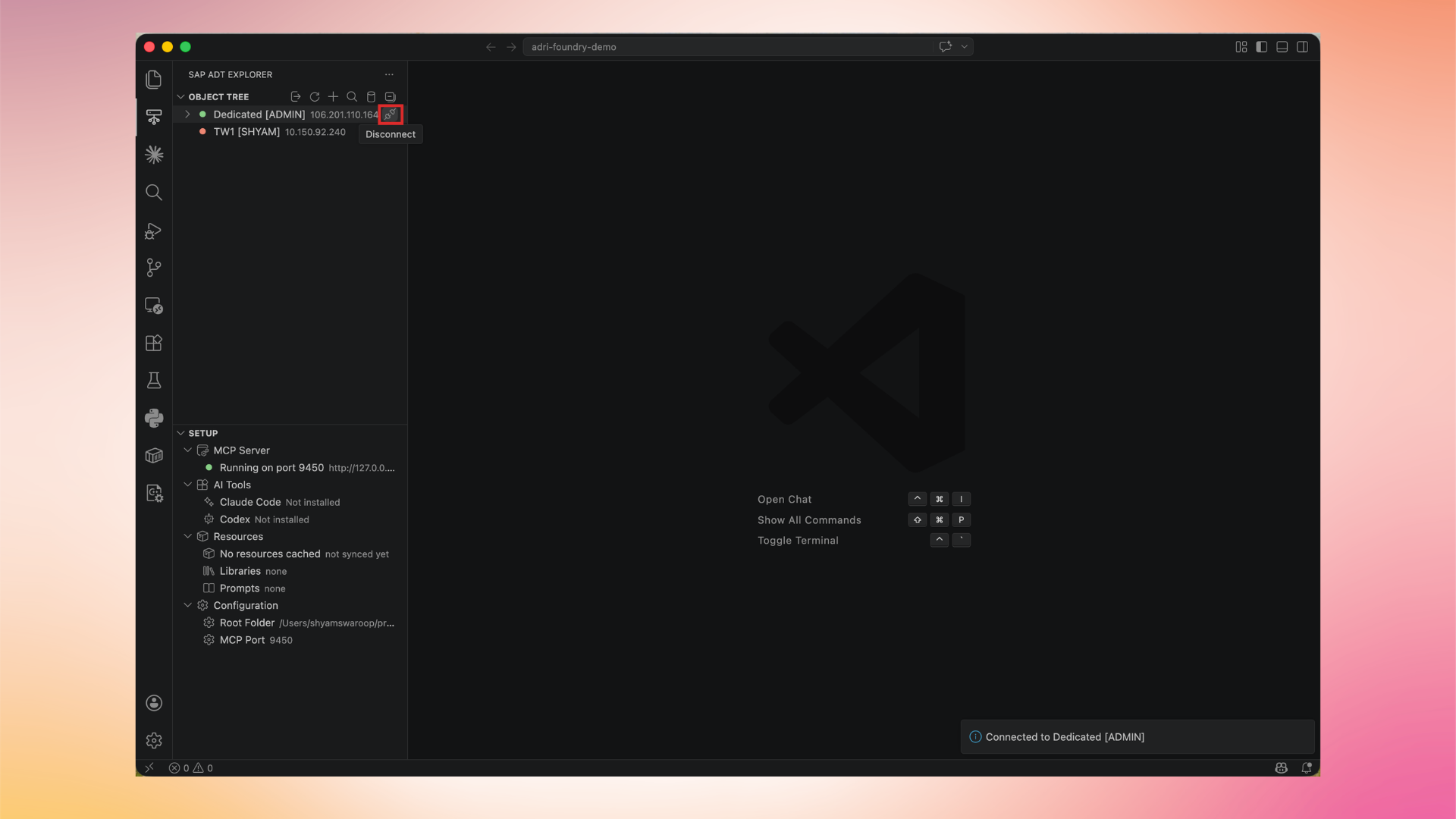 Click Disconnect on the connected system