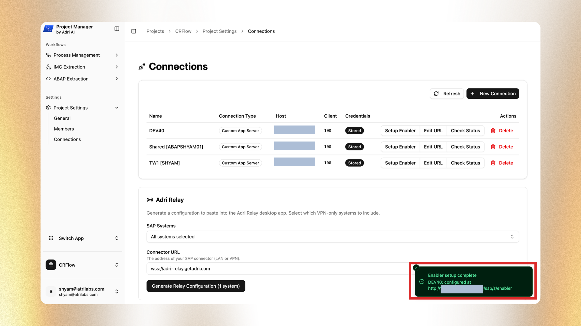 Enabler setup complete toast