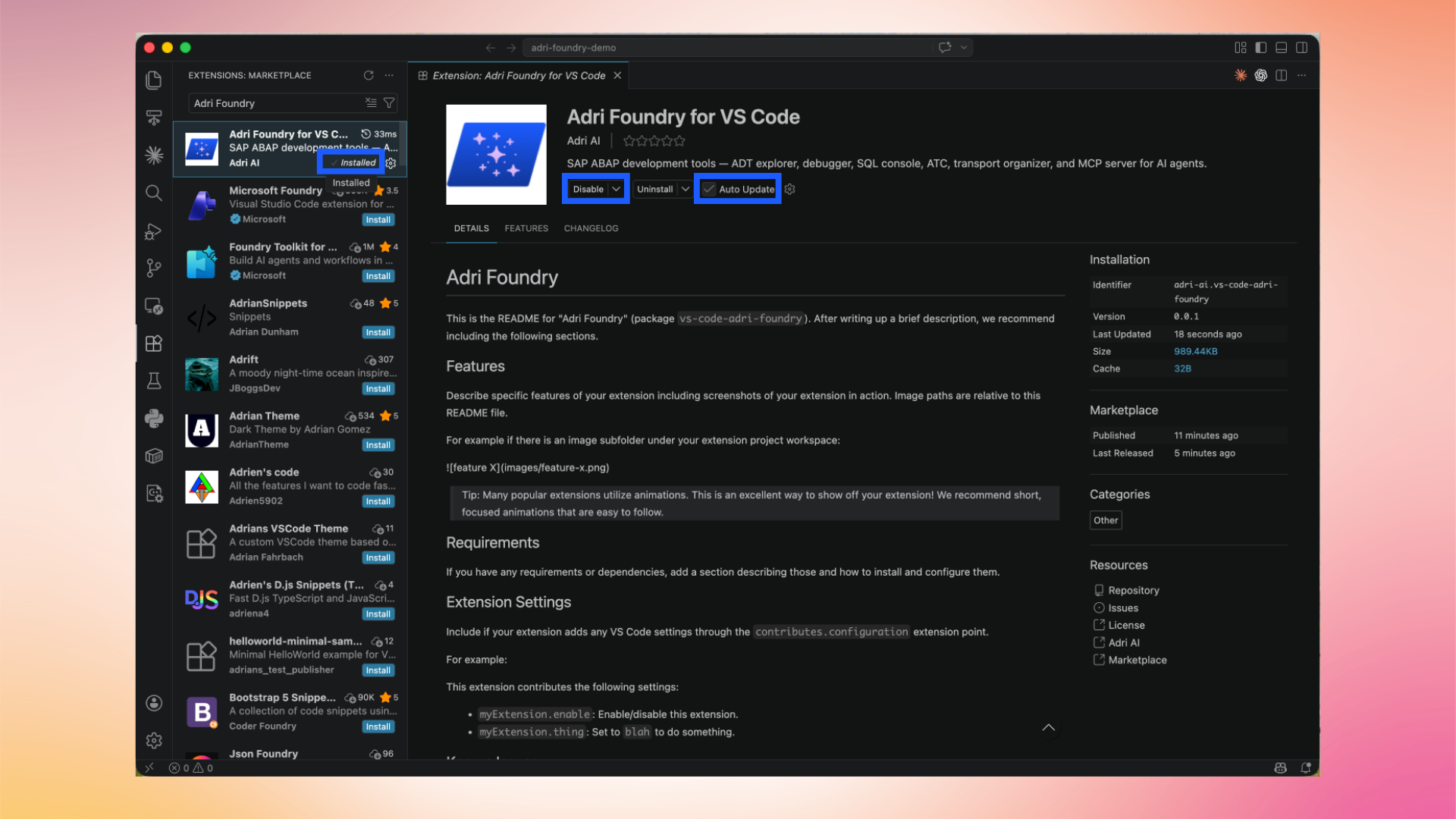 Install the Adri AI Foundry for VS Code extension