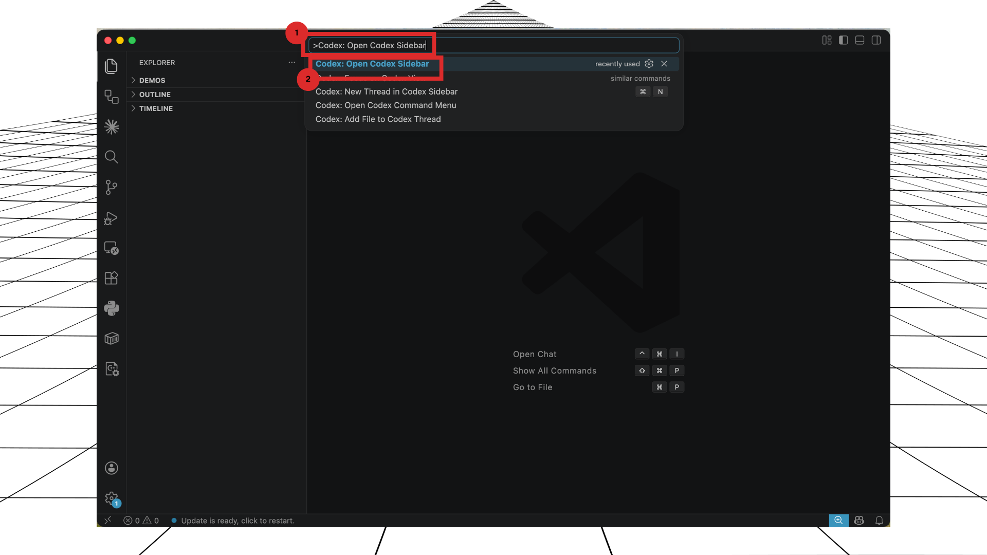 Select Codex Open Sidebar command