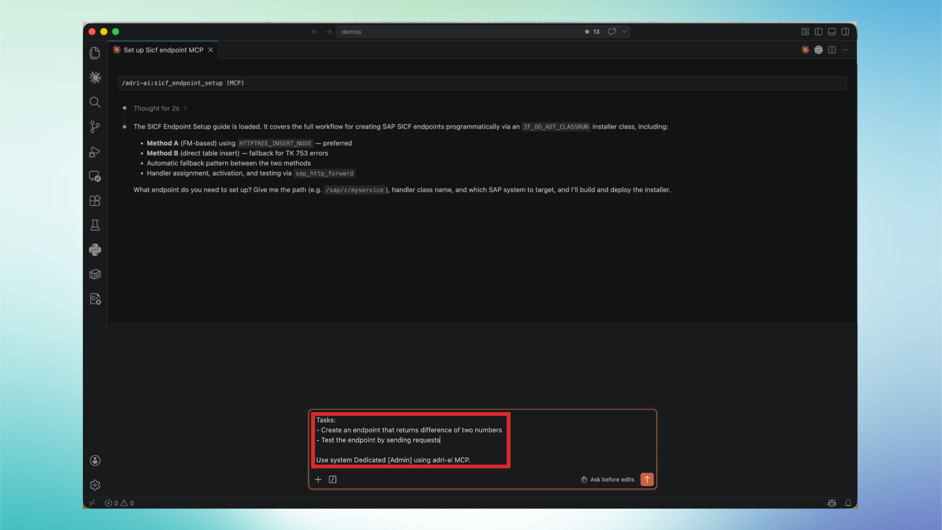 Send the endpoint creation task
