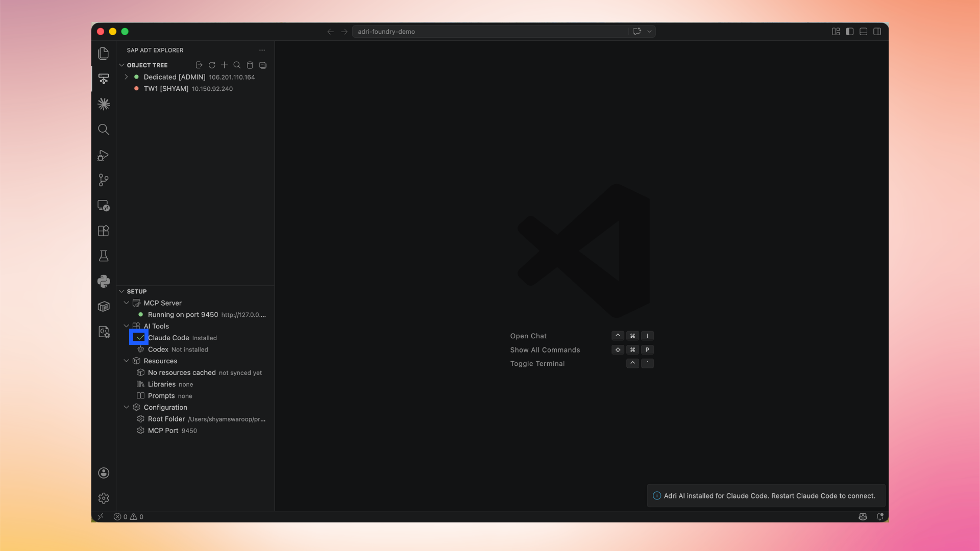 Claude Code marked Installed with a restart prompt