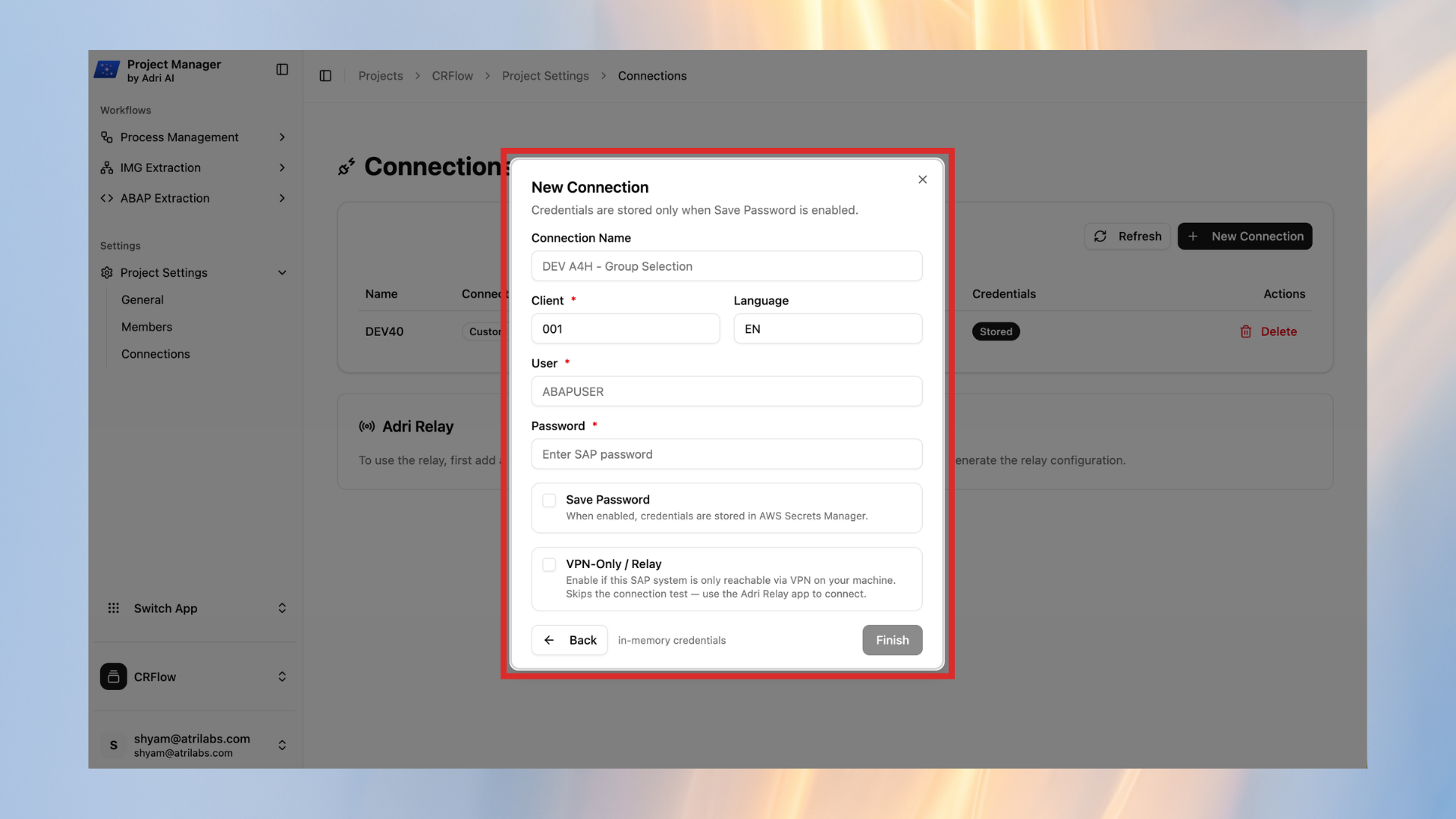 Fill in SAP credentials