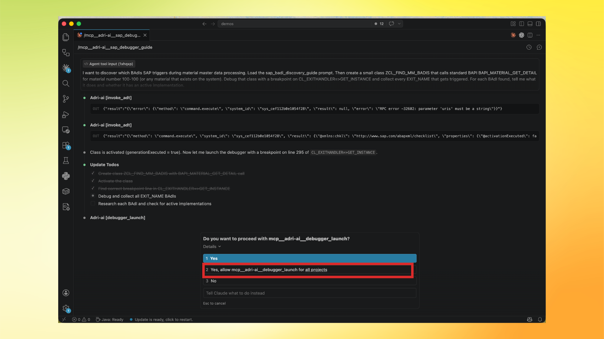 Allow debugger launch tool