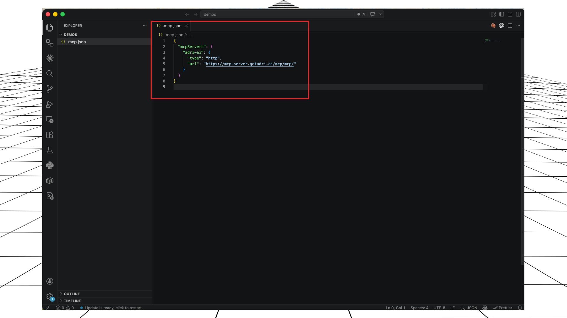 Paste Adri MCP server config in .mcp.json