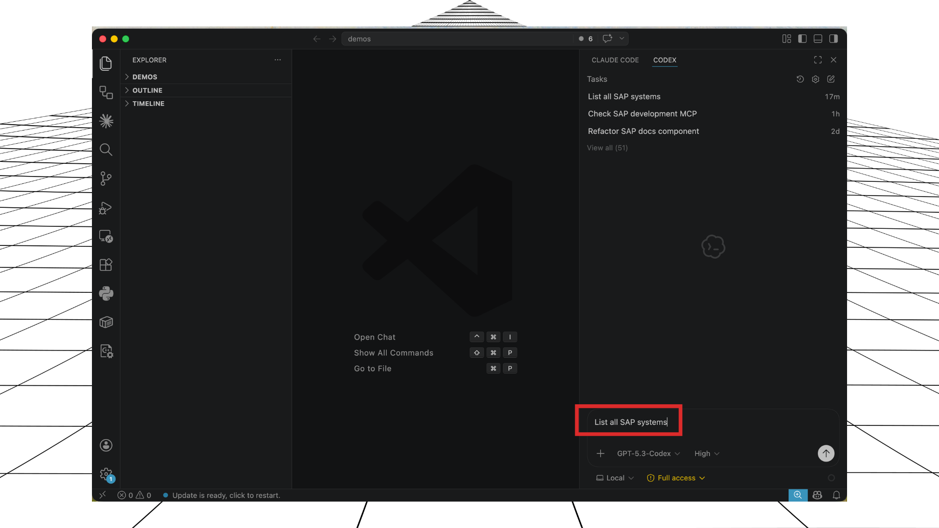 Enter first prompt in Codex sidebar