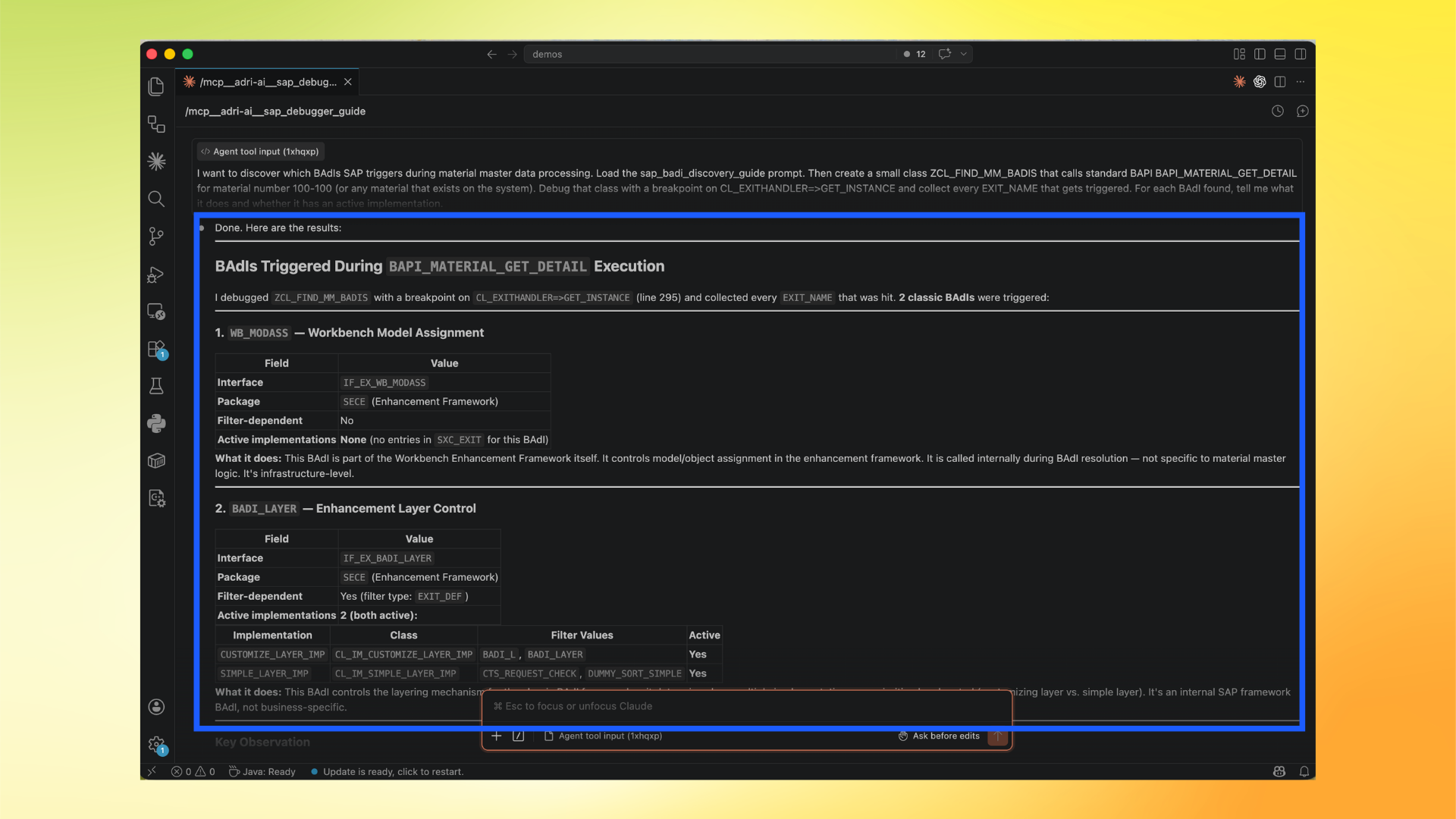 BAdI findings from debugger execution
