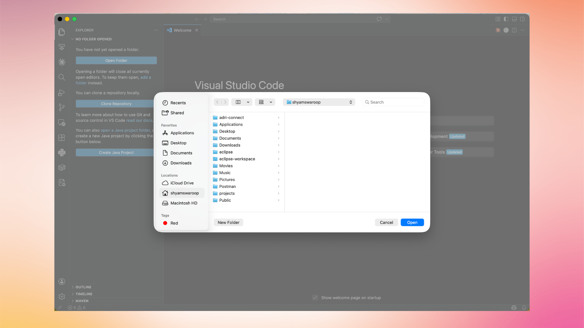 Choose a folder in the system file picker