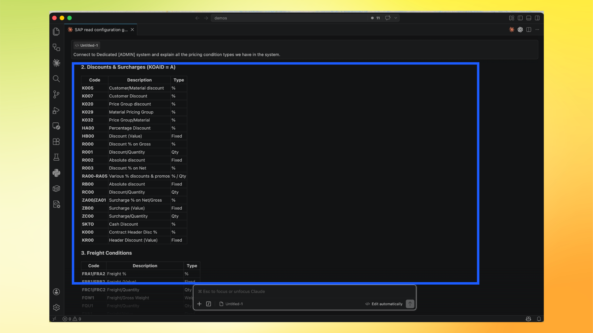 Detailed discounts and surcharges section