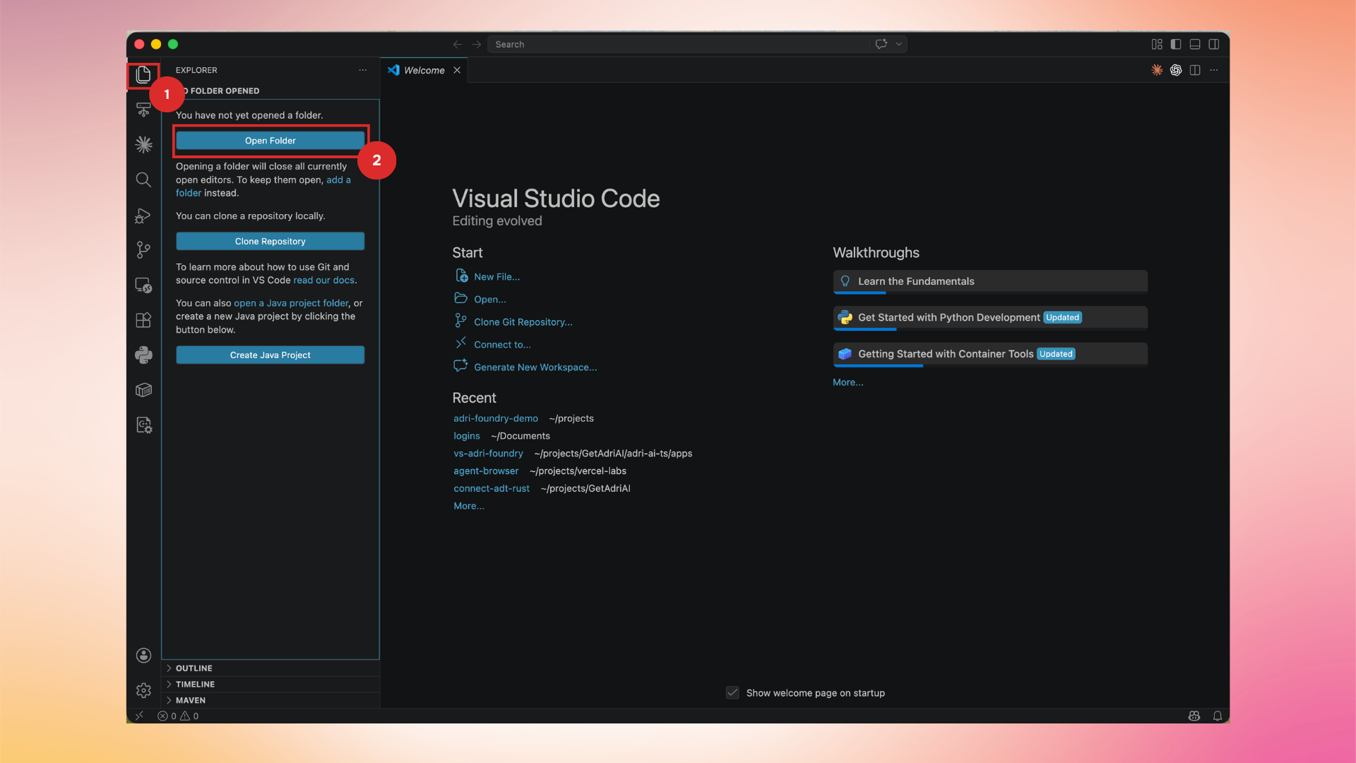 Open Folder from the Explorer