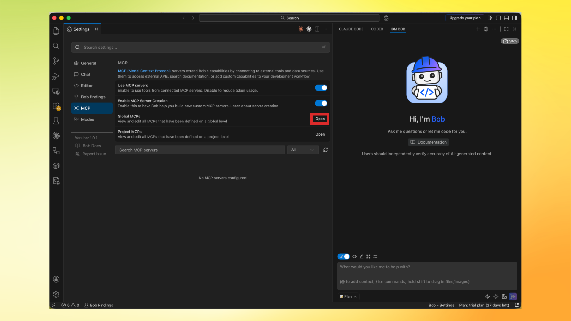 Open Global MCP settings