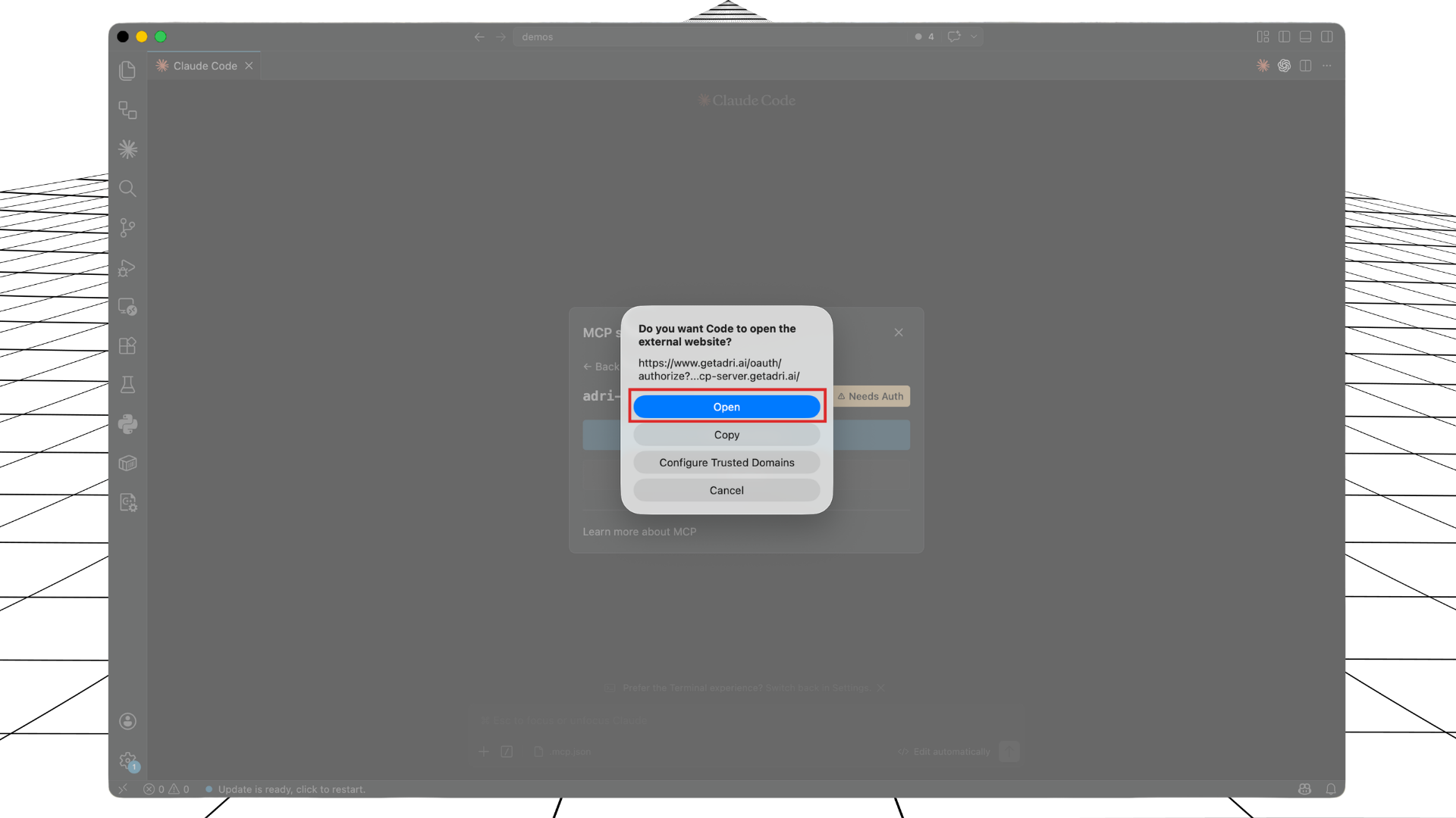 Allow VS Code to open the auth URL