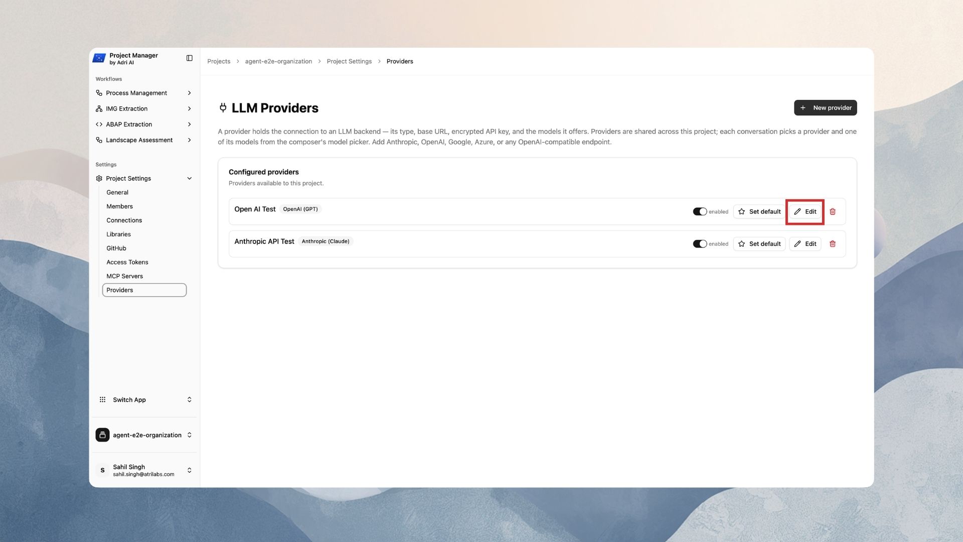 Click Edit on the provider row