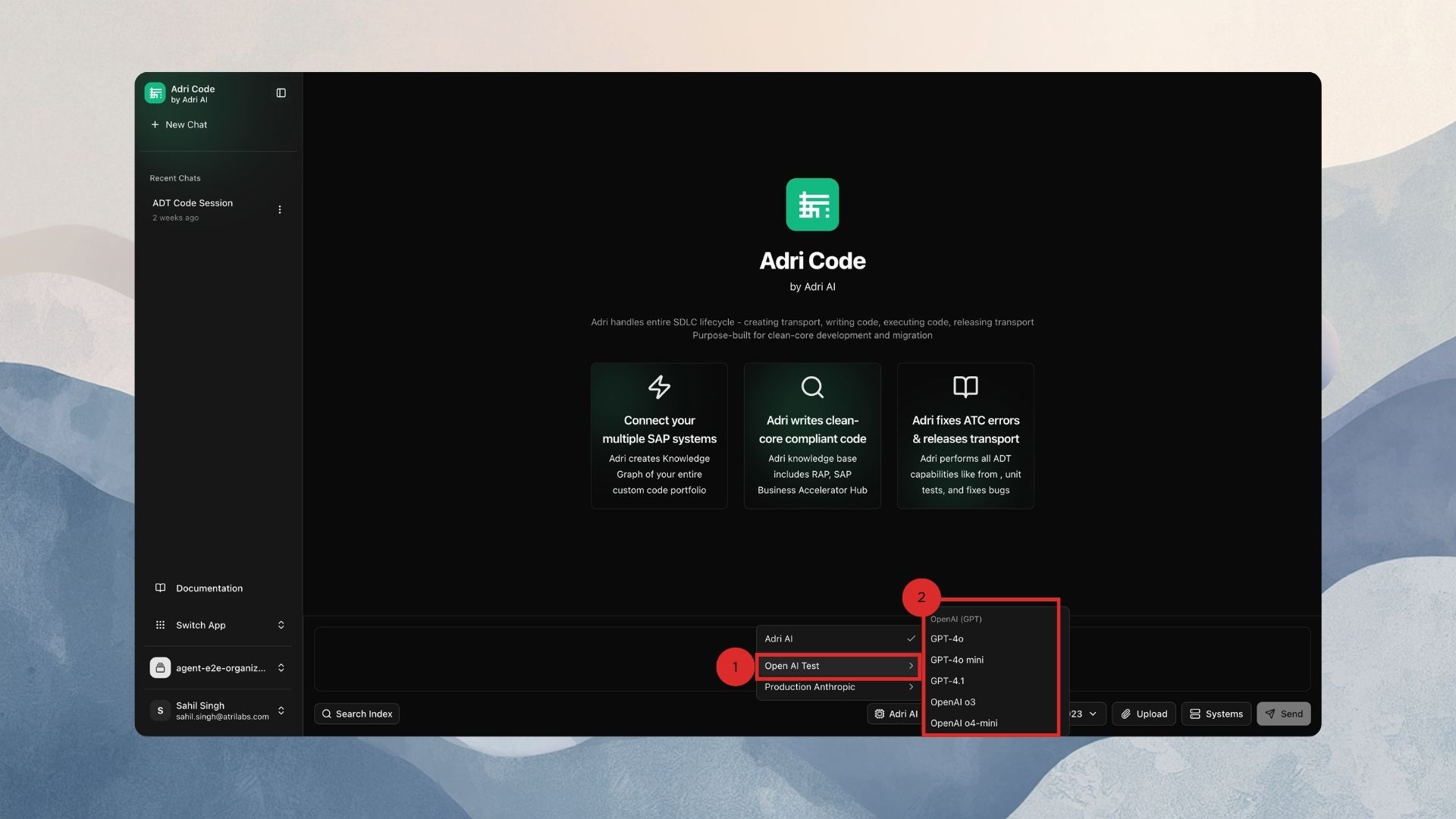 A provider submenu listing its models