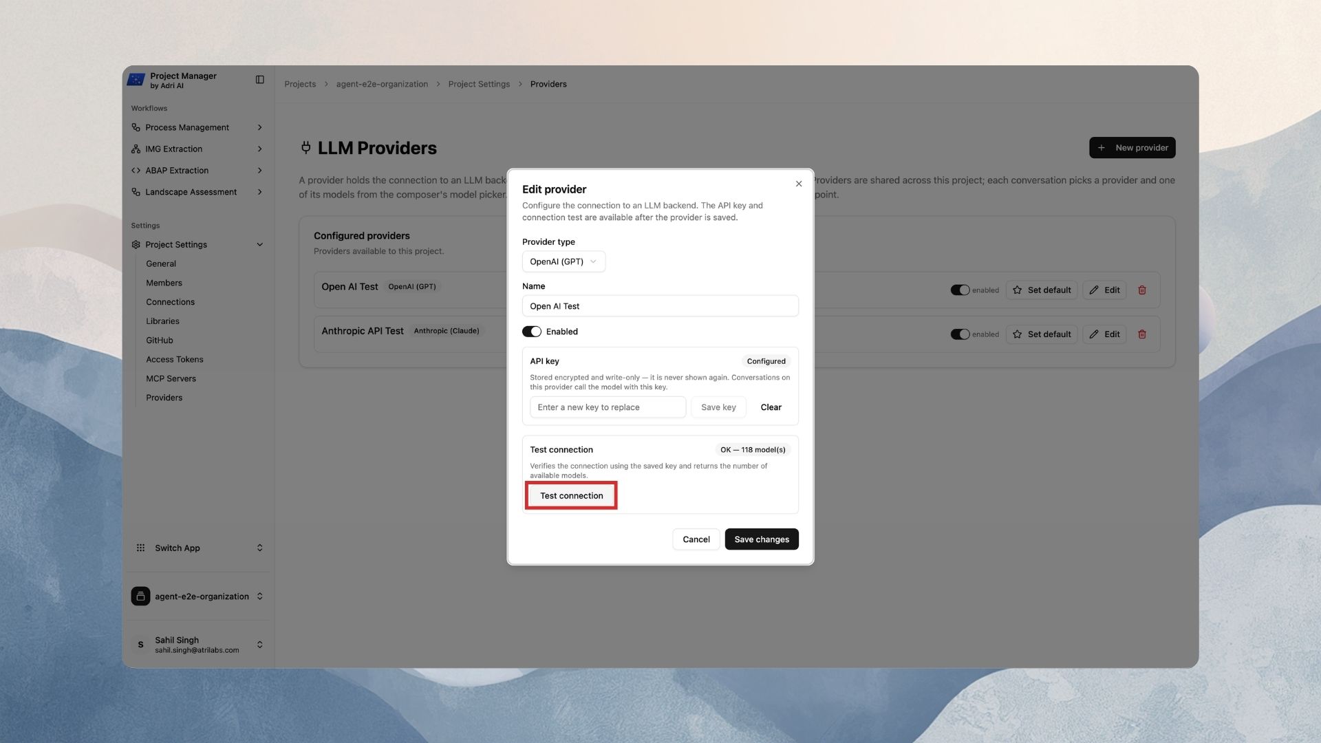 Click Test connection