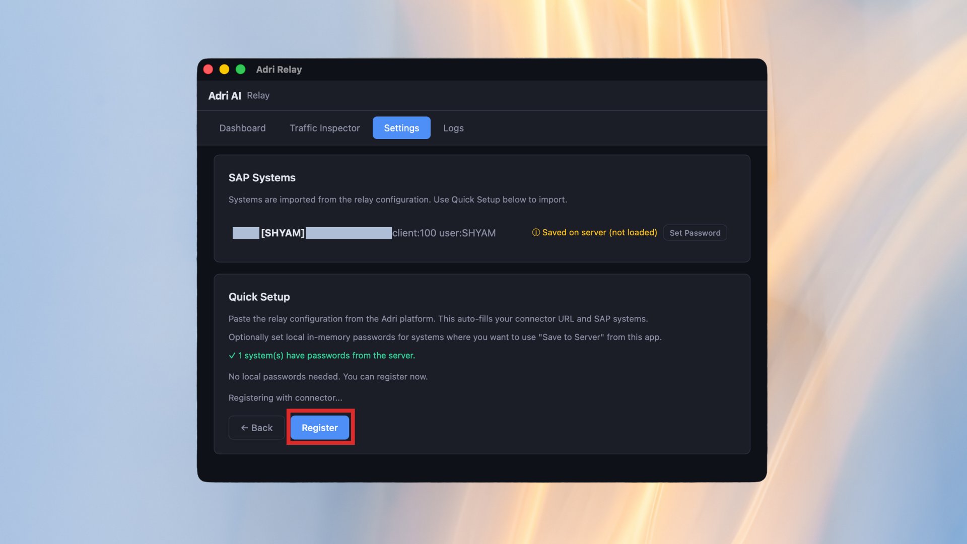 Register the imported configuration